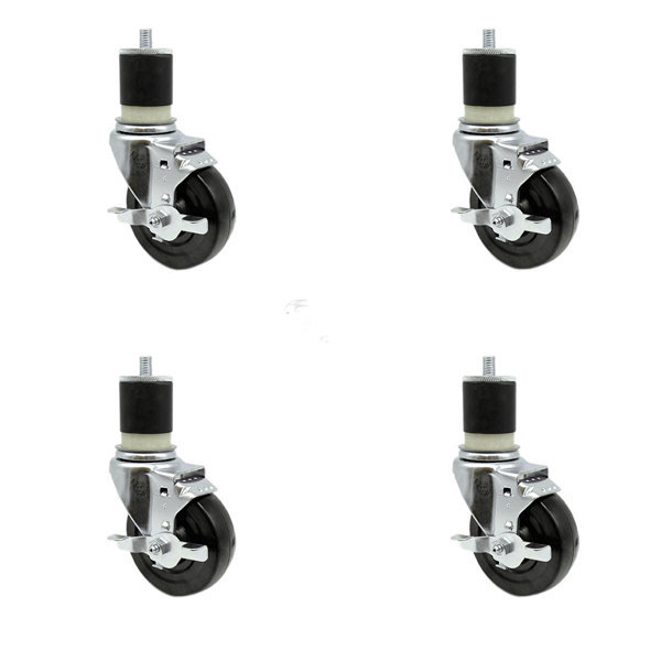 4" Swivel Caster With 1/2" Threaded Stem - Hard Rubber Wheel